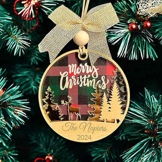 Festive Plaid Merry Christmas Ornament