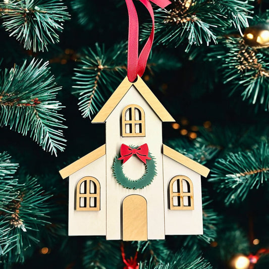 Festive Country Church Ornament